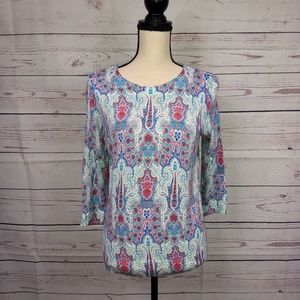 Talbots Blue Print Pullover 3/4 Sleeve Sweater